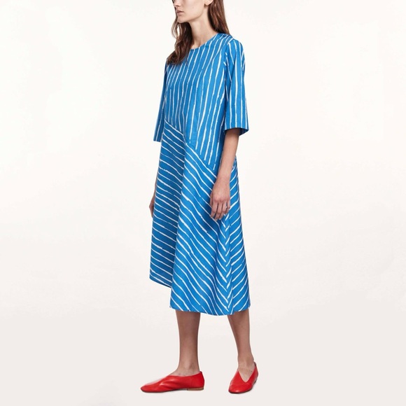 Marimekko Dresses & Skirts - Marimekko Minuetti Rakky Asymmetric Stripe Midi Dress | Blue & White | Small